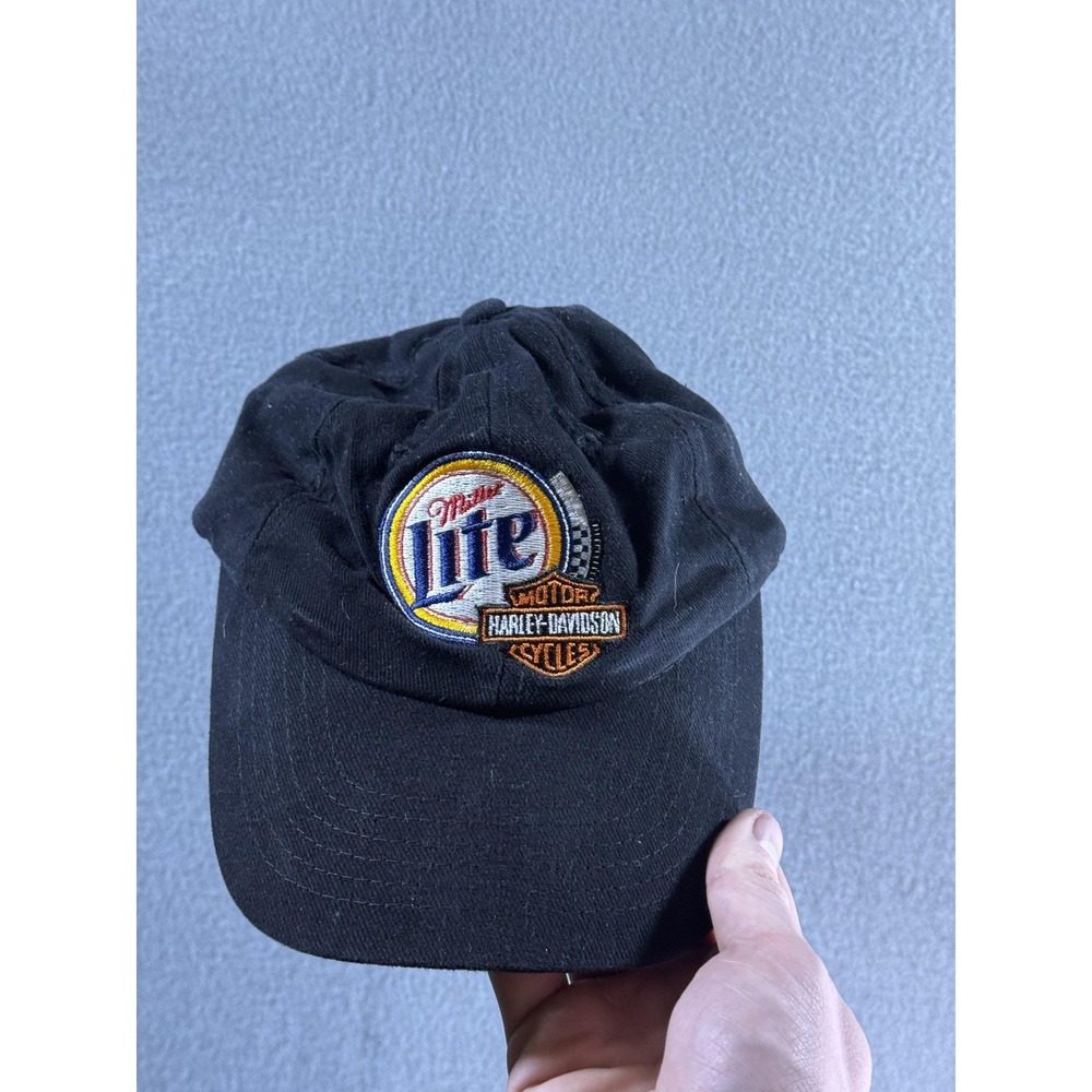 Miller Lite Harley Davidson Hat Cap Strap Back Mens One Size Black Beer Biker